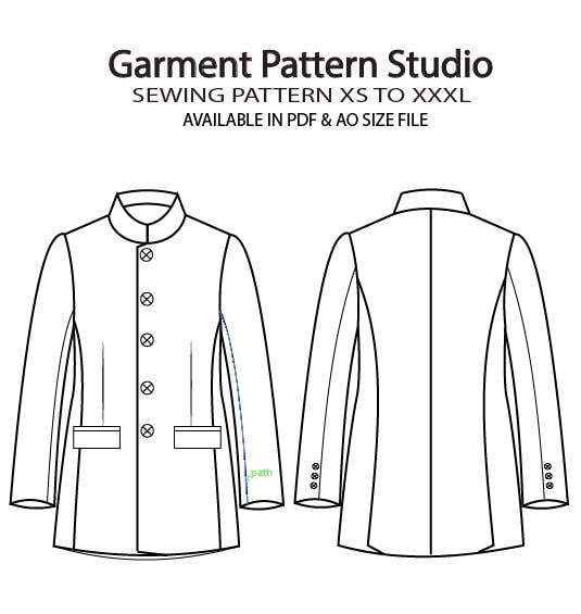 Men Mandarin Collar Jacket Sewing Pattern XS-3XL A4/A0 PDF - Etsy