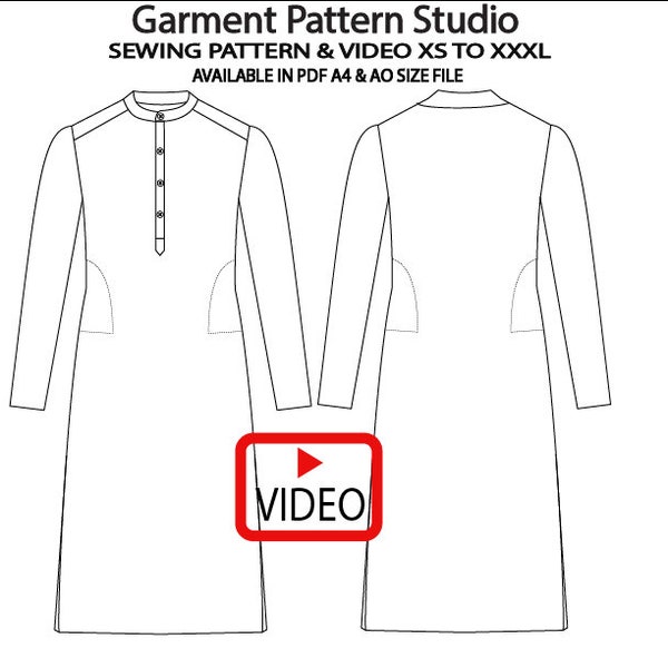 Men Mandarin Classic Kurta Sewing Pattern With Video All Size Grading XS to XXXL In a4 and ao Size PDF File