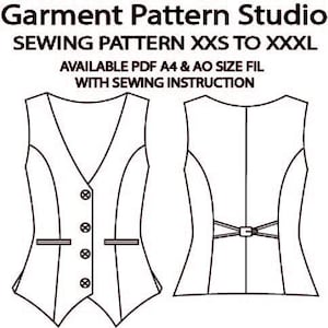 Patrón de costura para chaleco de mujer, tallas XXS-XXXL (PDF A4 y A0)