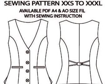 Naaipatroon damesgilet, alle maten XXS-XXXL (A4 en A0 pdf)