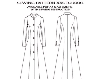 Patrón de costura para chaqueta de mujer con cuello mandarín, tallas XS-XXXL (PDF en formatos A4 y A0)