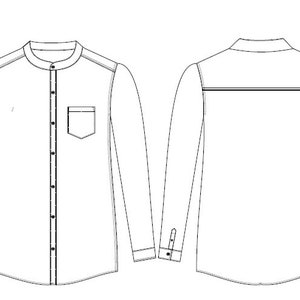 Patron de couture de chemise col mao pour hommes toutes les tailles, du XS au XXXL au format PDF de a4 et ao