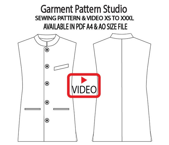 Men's Nehru Jacket Sewing Pattern, All Sizes XS-XXXL (PDF File)