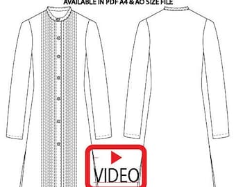 Men's Knife Pleat Kurta Sewing Pattern XS-XXXL (A4, A0 PDF)