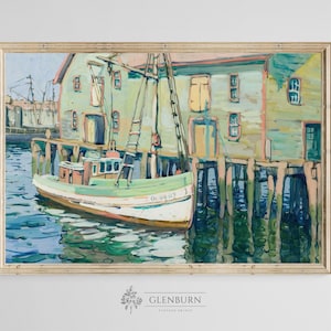 Vintage Boat Dock Painting | Coastal PRINTABLE Wall Art | 167
