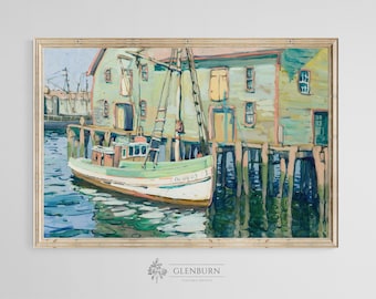 Vintage Boat Dock Painting | Coastal PRINTABLE Wall Art | 167