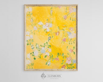 Yellow Floral Wall Art | Eclectic Yellow Painting | DIGITAL PRINT | 472