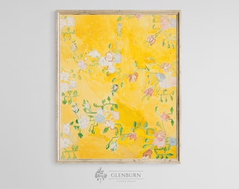 Yellow Floral Wall Art | Eclectic Yellow Painting | DIGITAL PRINT | 472