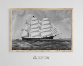 Vintage Ship Wall Art | PRINTABLE Nautical Painting | 4
