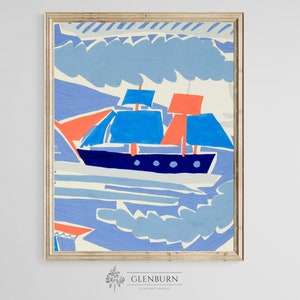 Vintage Nautical Textile Design | DOWNLOADABLE Ship Wall Decor | 266