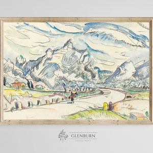 Schweizer Alpen Berglandschaft Wandkunst | DRUCKBARE Aquarell | 147