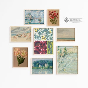 Gallery Wall Set | PRINTABLE Vintage Set of 8 Prints | Eclectic Paintings | S31