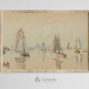 Vintage Muted Sailboat Scene | INSTANT DOWNLOAD Painting | 141
