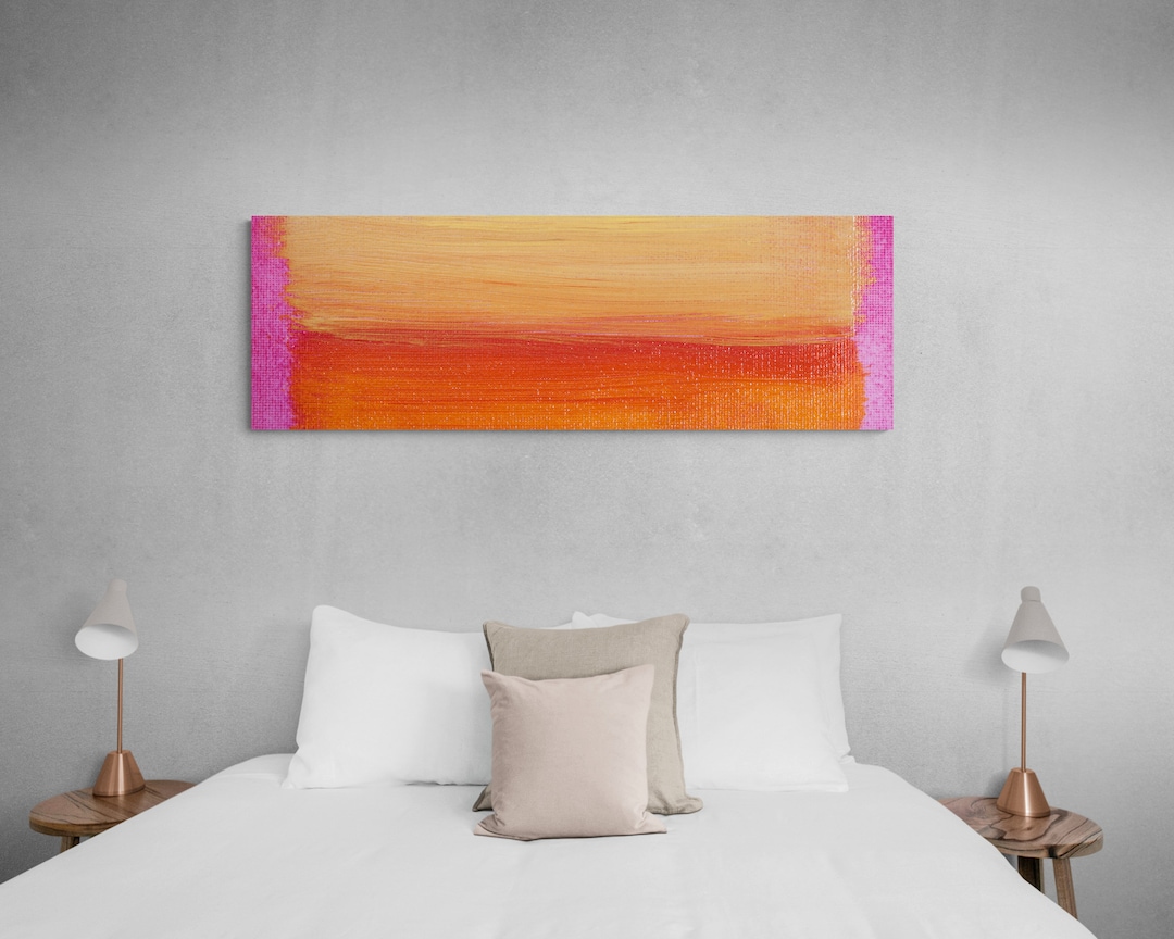 Abstract Wall Art Pink and Orange Panorama Painting Canvas Etsy