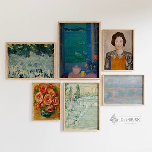 Vintage Blue and Yellow Gallery Wall Set | DOWNLOADABLE Eclectic Paintings | S7