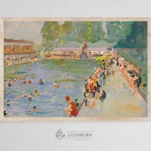 Vintage Swimming Painting | Bathroom Wall Art | DIGITAL DOWNLOAD | 458