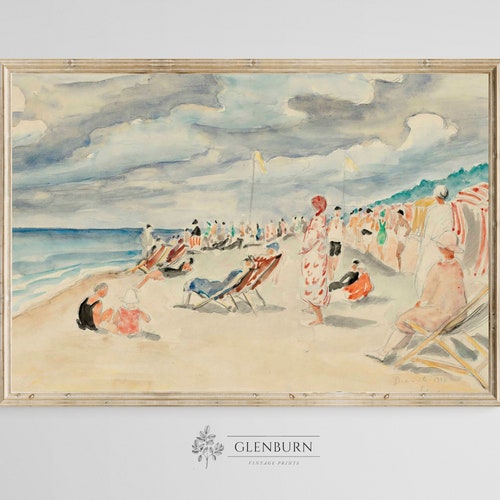 Vintage Beach Painting Coastal Wall Art Antique Painting Etsy