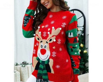 Funny Ugly Christmas Swetaer Reindeer Festive