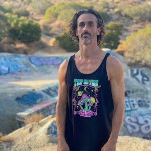 Space Mushroom Men&#39;s Tank // Psychedelic Apparel, Mushroom Tank, Trippy Festival Wear
