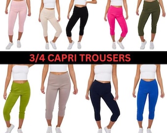 Cropped Capri Trousers for Women UK Ladies Leggings Summer Pants