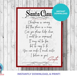 Habitación desordenada / Carta de Papá Noel / Limpia tu habitación / Imprimible