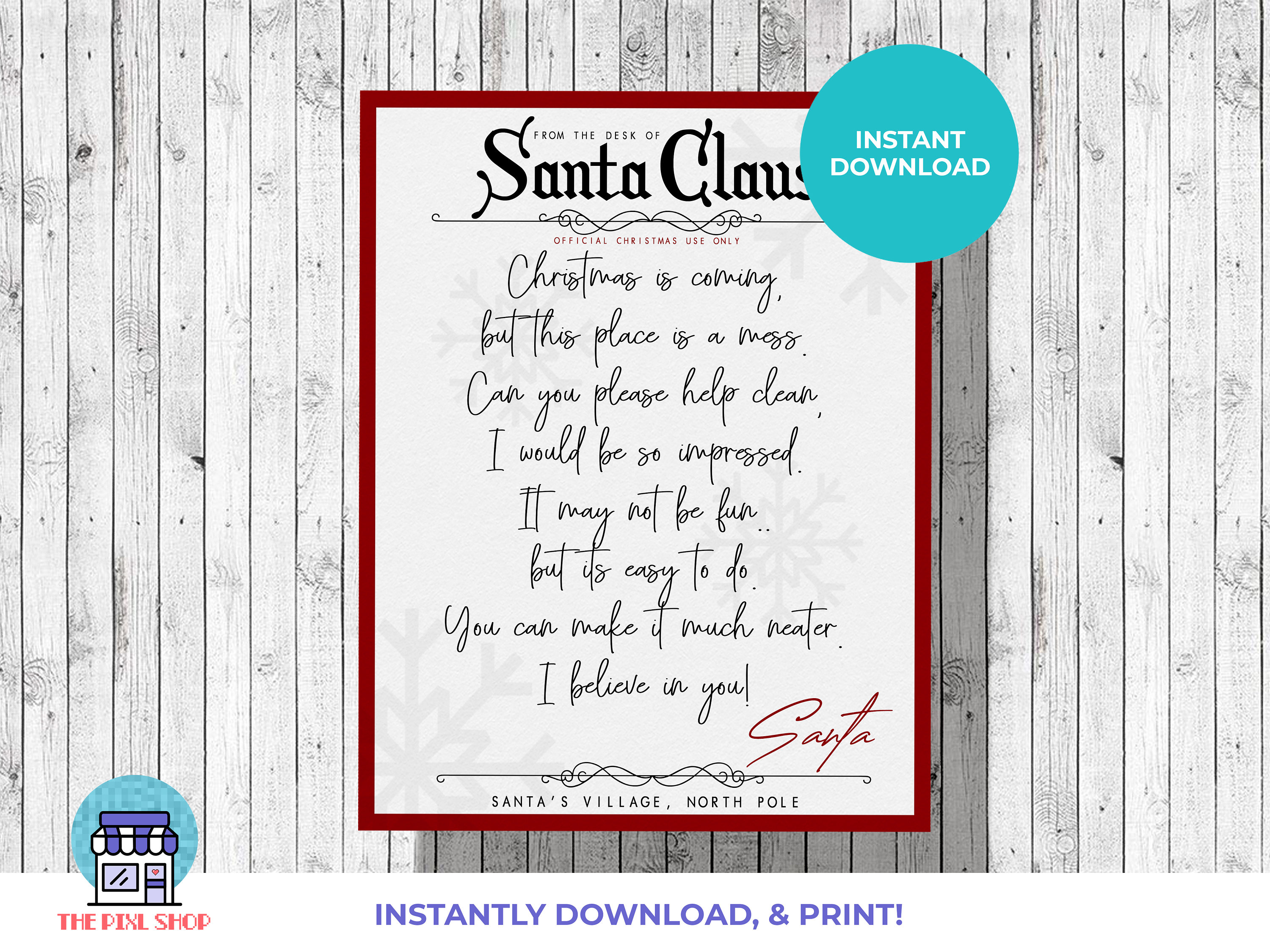 messy room | letter from santa | clean your room | printable - etsy