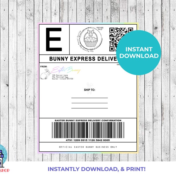 Easter Shipping Label | Easter Bunny Express Delivery | Printable & Editable Template Gift Tag | Easter Package Template