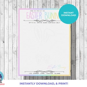Carta del Conejo de Pascua / Membrete del Conejo de Pascua para Imprimir / Descarga Instantánea