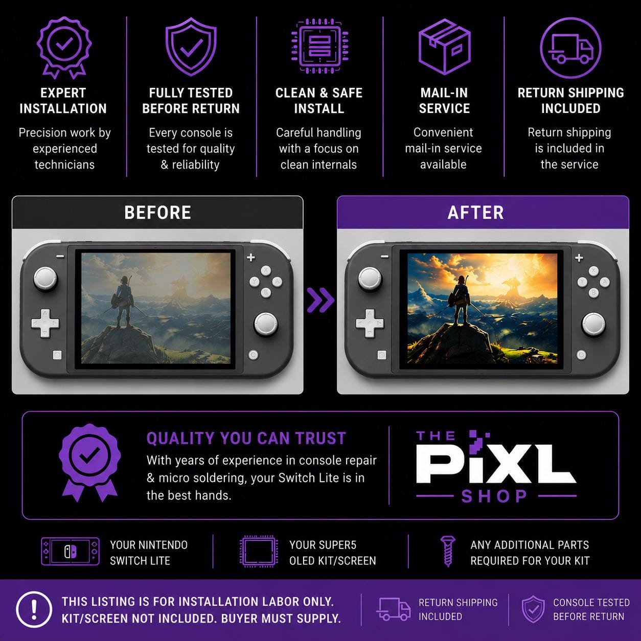 Switch Lite SUPER5 OLED Screen Installation Service | Professional
