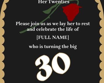 RIP Twenties Birthday Invitation | Funeral Theme 30th Party (Digital Download)