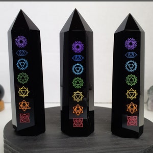 Black Obsidian Towers with Chakra Symbols  (A, B, C)
