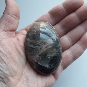 Polished Black Moonstone Palm Stone, Flashy Black Moonstone Palm, Black Moonstone Pocket Stone, Moonstone Palm, ~2&quot;, Choose Your Own