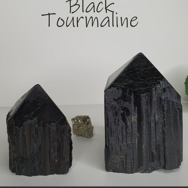 Black Tourmaline Top Polished Points, Unique Black Tourmaline Towers (A & B)