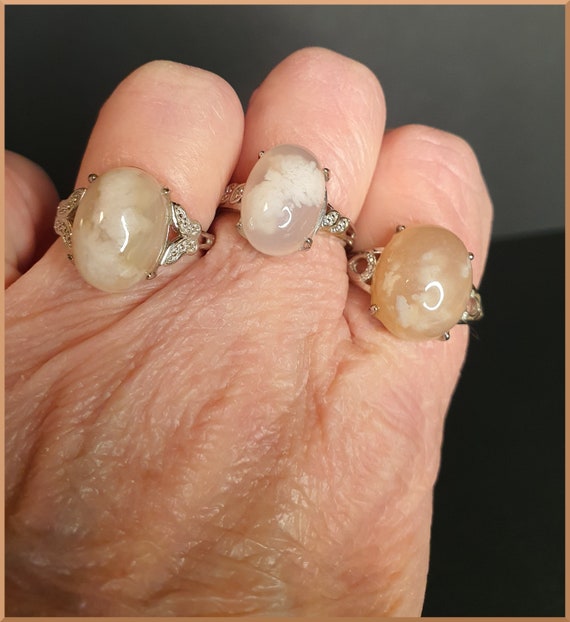 Flower Agate Cabochon Rings, Choose Your Size
