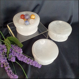 Selenite Pedestal Bowl, Round Selenite Charging Bowl, Selenite Trinket Dish, Carved Selenite Bowl, ~2&quot;+