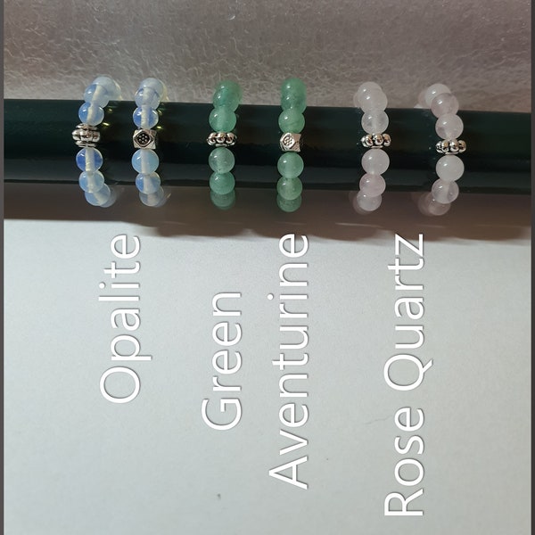 Handmade Beaded Gemstone Rings, Your Choice of: Rose Quartz, Green Aventurine, Opalite