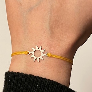 Sun Bracelet, Waxed Cord, Stainless Steel, Friendship, Minimalist, Dainty, Adjustable