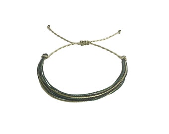 Coastal Green Multistrand Waxed Cord Bracelet, Friendship Bracelet, Adjustable
