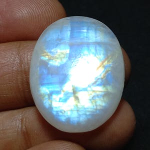 Oval Blue Rainbow Moonstone Cabochon: Loose Gemstone, 40 Carats (22x28x7mm)
