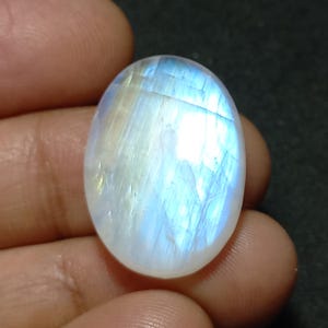 Oval Blue Rainbow Moonstone Cabochon: Loose Gemstone (18x26x6mm, 26 Carat)