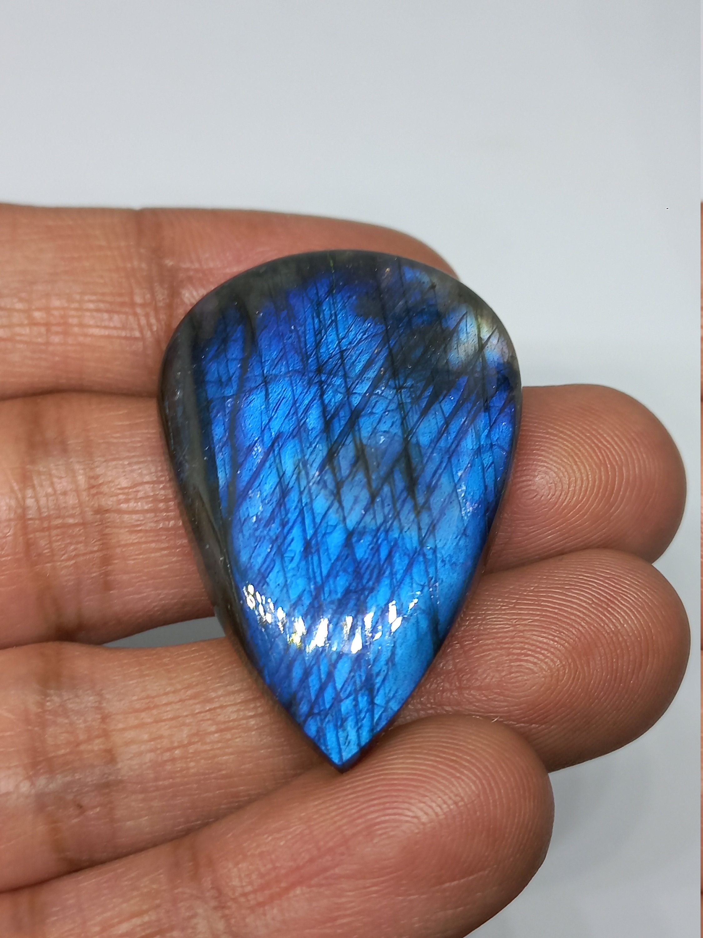 Natural Blue Fire Spectrolite Labradorite Pear Shape Cabochon Loose Gemstone 