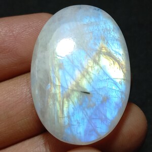 Oval Blue Rainbow Moonstone Cabochon: 66 Carat Loose Gemstone
