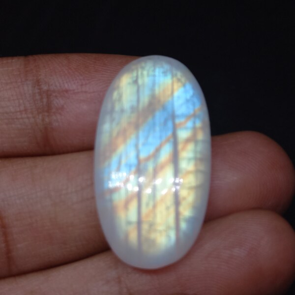 Natural Rainbow Moonstone Multi Cabochon,Size-17×32×6mm,Weight-34cts, Rare Moonstone Unique Cabochon Loose Gemstone For Jewelry..#A921890