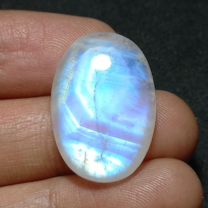 Oval Blue Rainbow Moonstone Cabochon: Natural Loose Gemstone, 27 Cts (18x27x6mm)