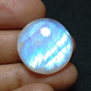 Blue Rainbow Moonstone Cabochon: Natural Oval Gemstone, 34 Carats (24x7mm)