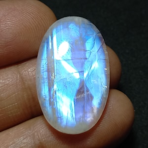 Oval Blue Rainbow Moonstone Cabochon: 31 Carat Loose Gemstone