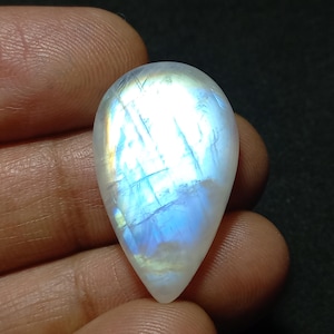 Blue Rainbow Moonstone Cabochon: Pear Shape Loose Gemstone, 30 Carats