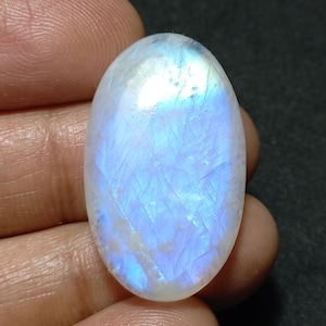 Oval Blue Rainbow Moonstone Cabochon: Loose Gemstone, 40 Carats (20x33x7mm)