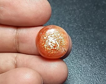 Confetti Sunshine Sunstone Cabochon: Round Shape African Gemstone (15x7mm, 13ct)