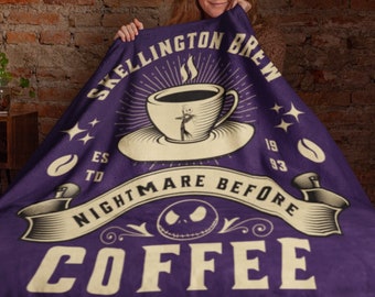 Halloween Minky Blanket, Nightmare Before Coffee, Skellington Fan Gift
